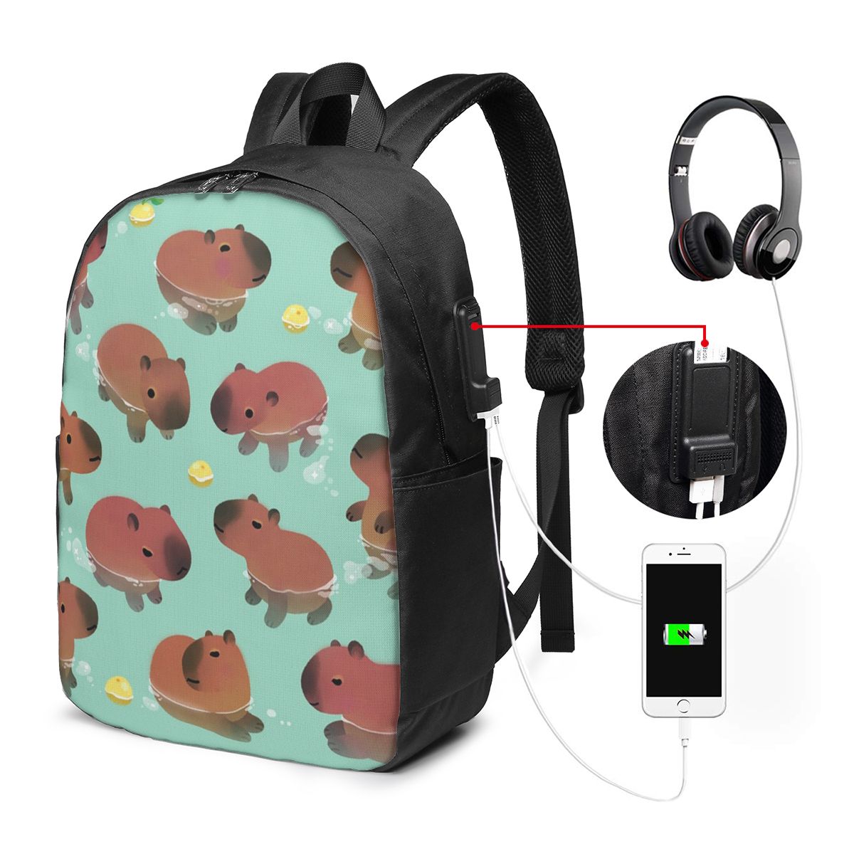 Womens Backpack - Mochila con estampado de animales Capybara,