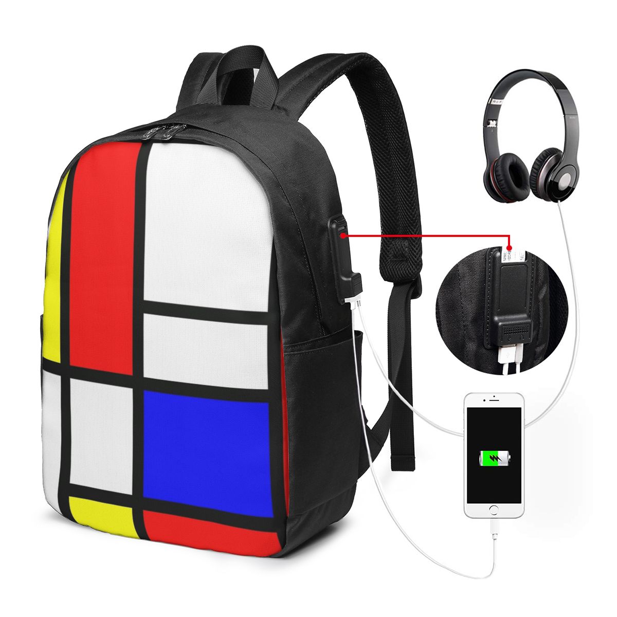 Womens Backpack - Mochila Piet Mondrian Composition, bolsa de