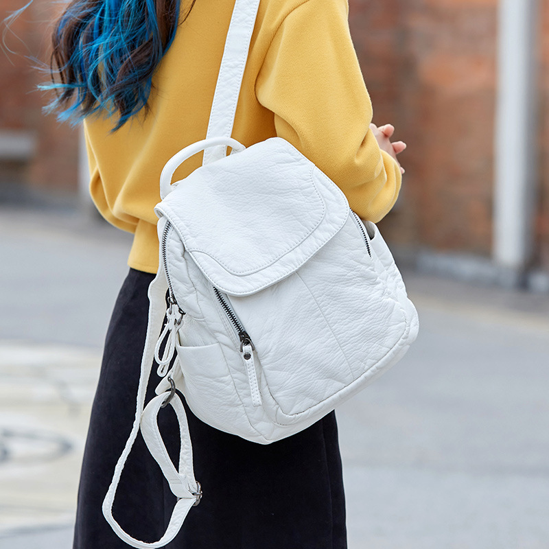 Women Bags In Sale - Mochila De Cuero lavado blanco para