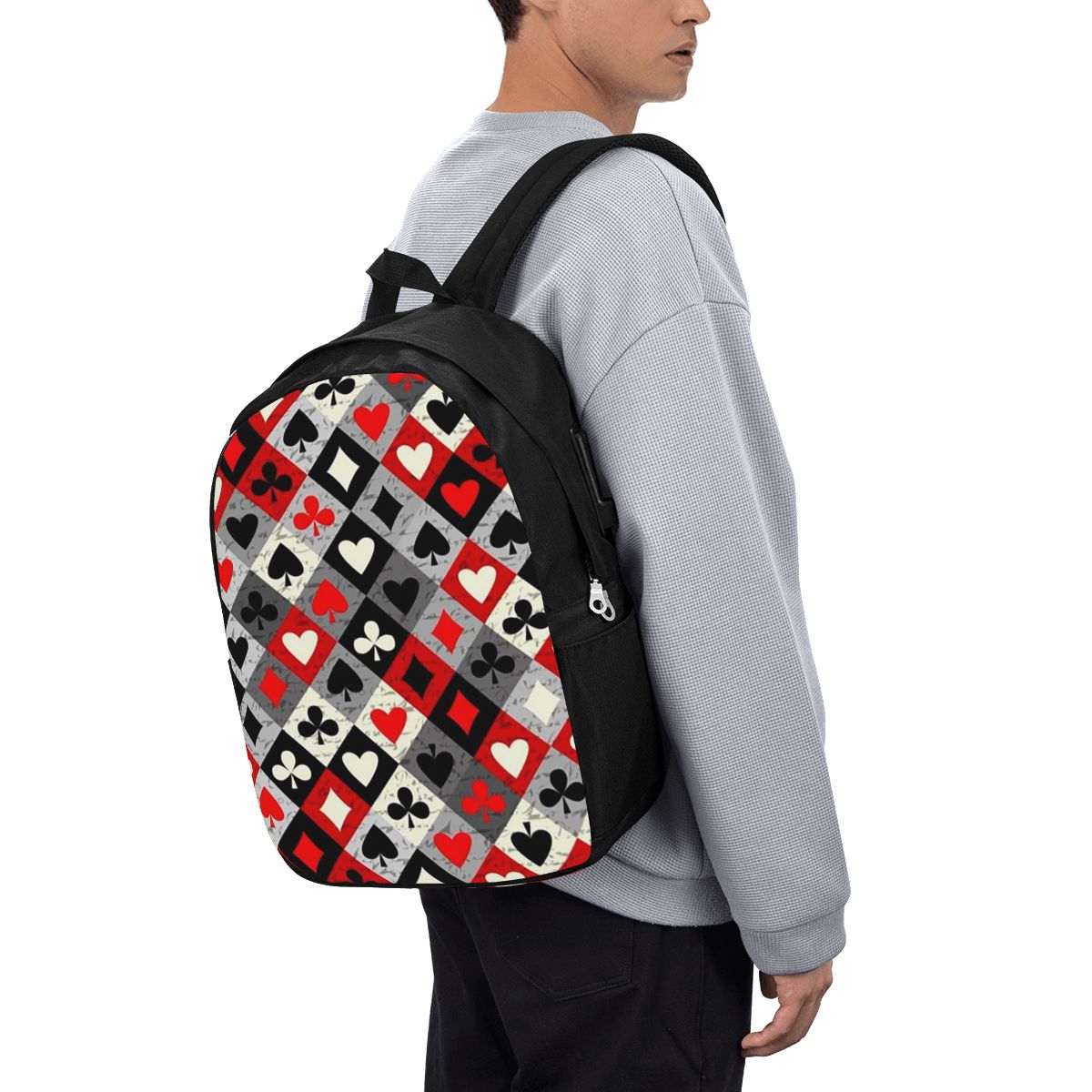 Womens Backpack - Mochila con estampado de cartas de
