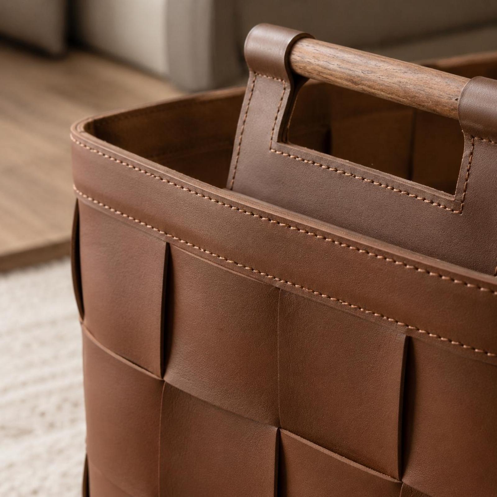 Cesta de cuero tejida, estruct - Top Handle Structured reseña y precio
