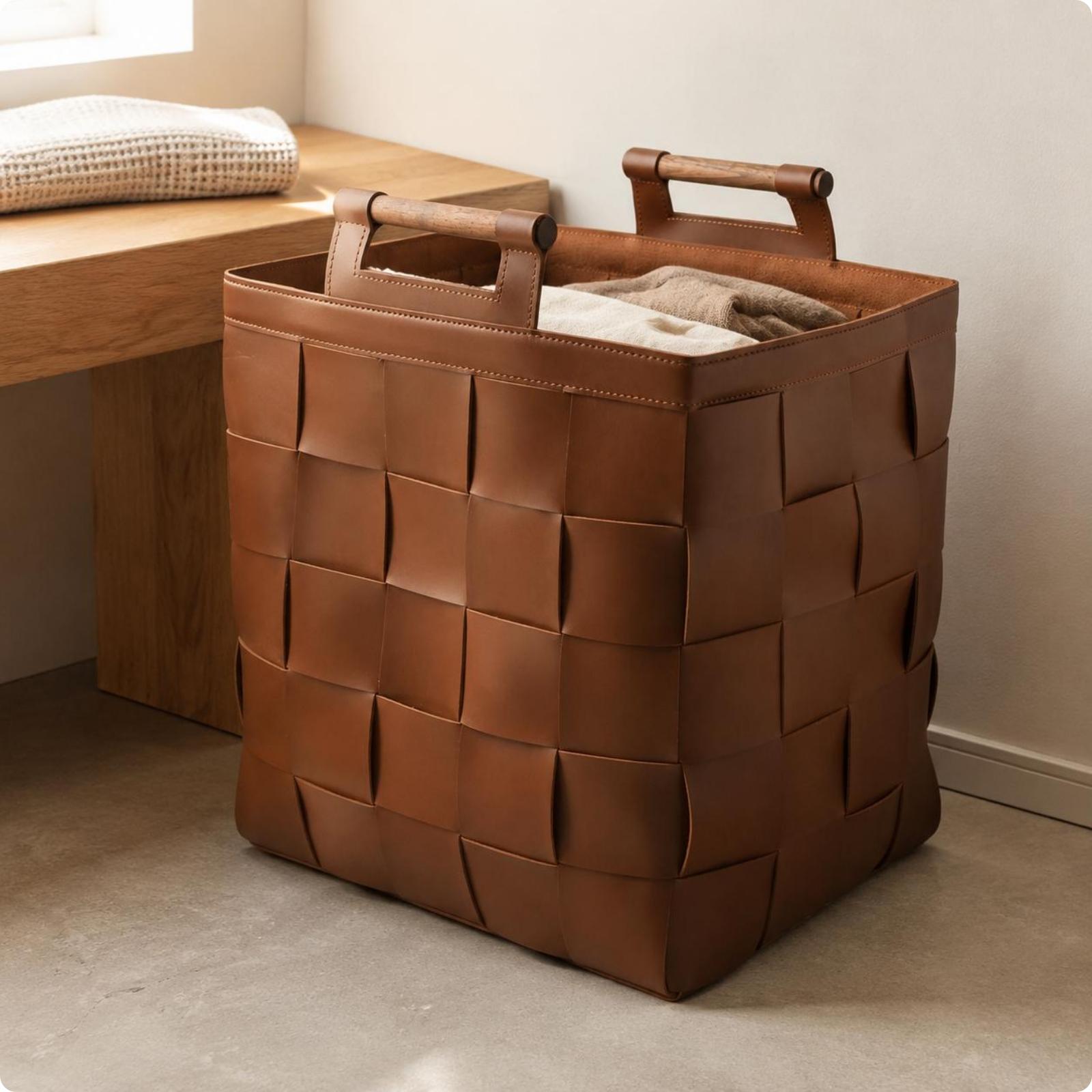 Cesta de cuero tejida, estruct - Top Handle Structured reseña y precio